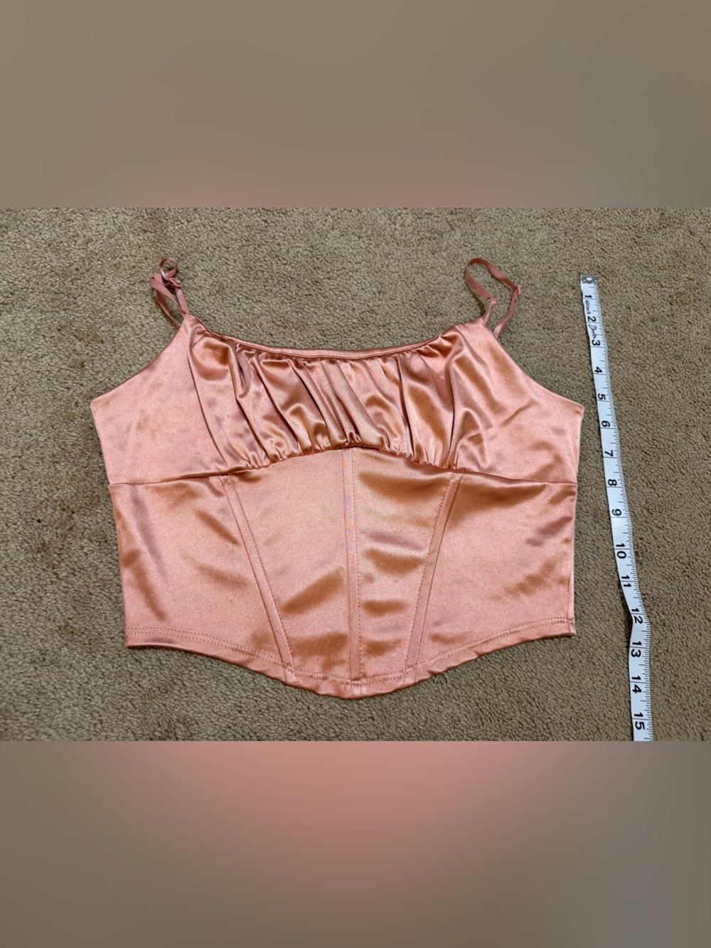 Satin Peach Corset-Style Bandeau Crop Top